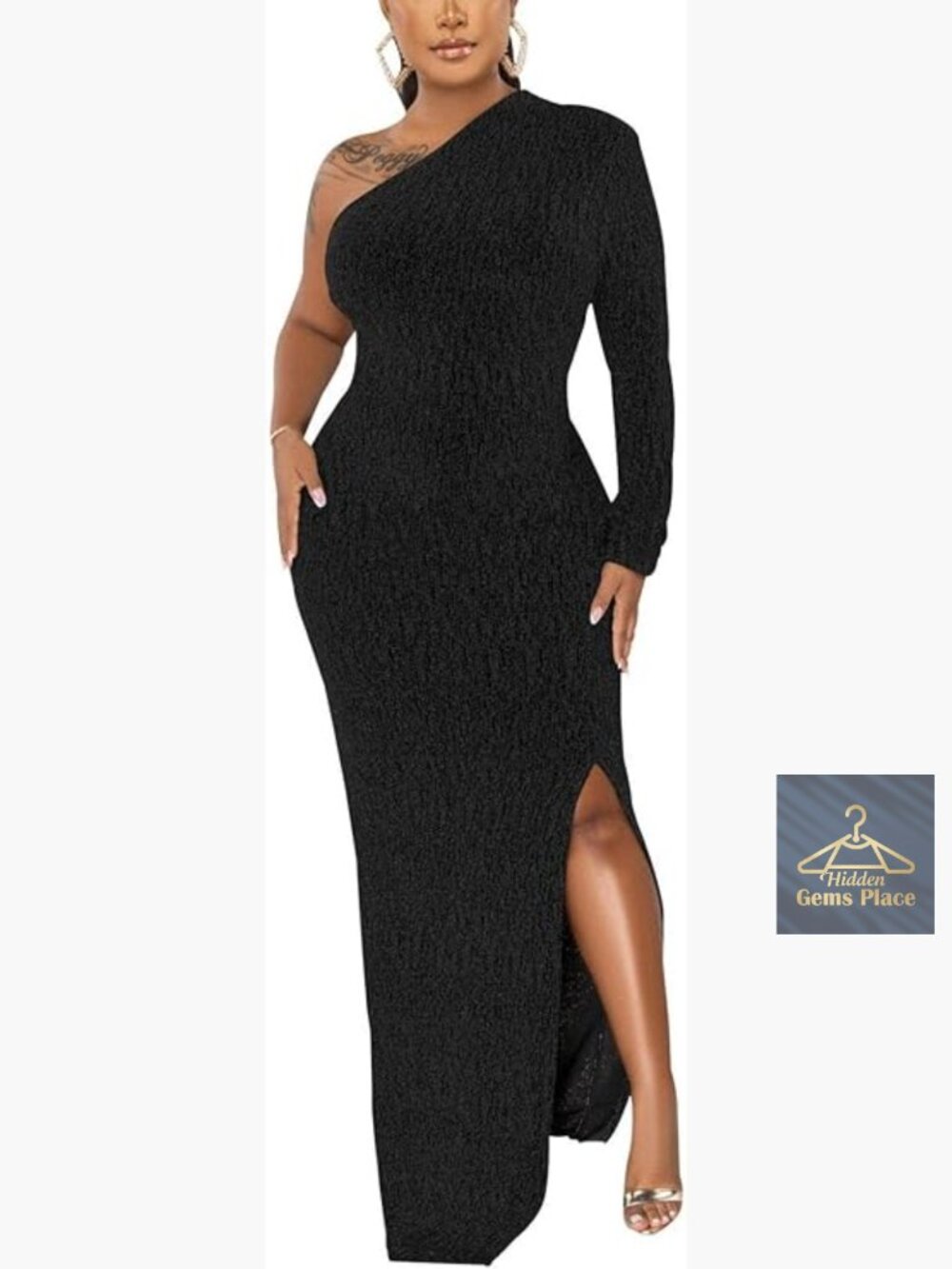 Long Sleeve One Shoulder Formal Dress High Split Cocktail Gown Evening Party